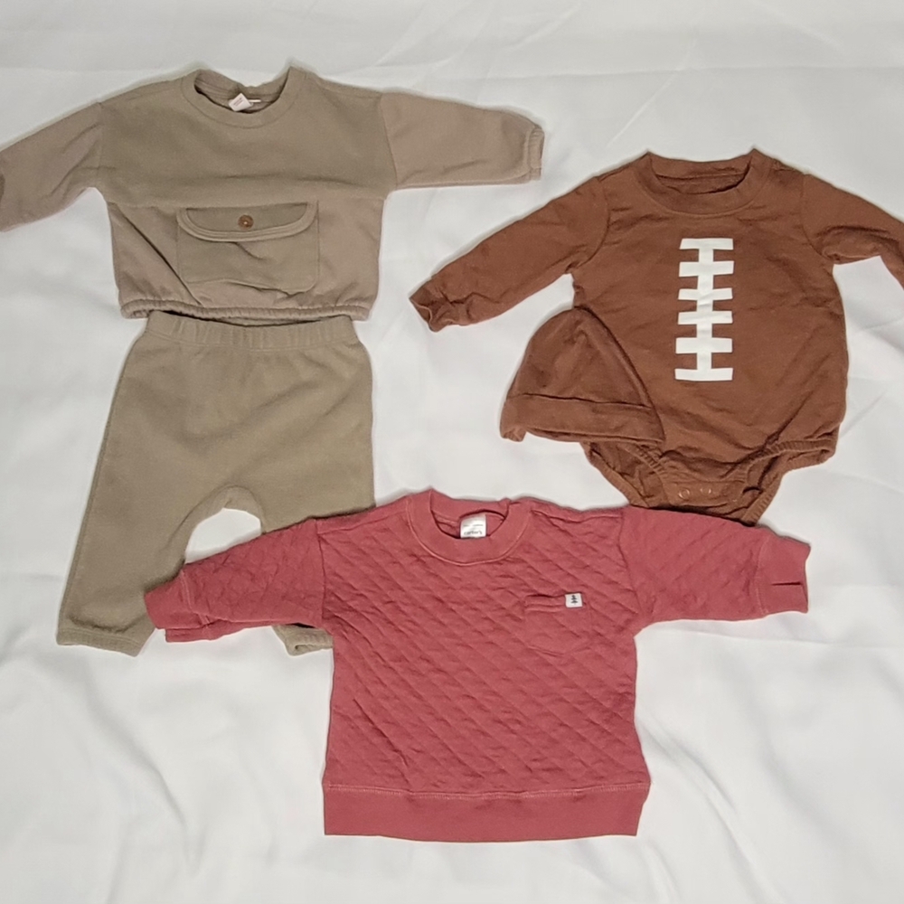Bundle Carter's Kids Sweatshirt and Romper Set - Beige, Brown, and Coral 6M